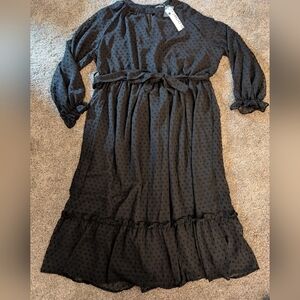 NWT BloomChic Black Swiss Dot Maxi Dress Size 22-24